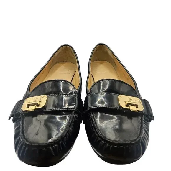 Cole Haan Patent Black Leather Shoes Talia Slip On Gold Hardware Sz 9.5 - Picture 2 of 9
